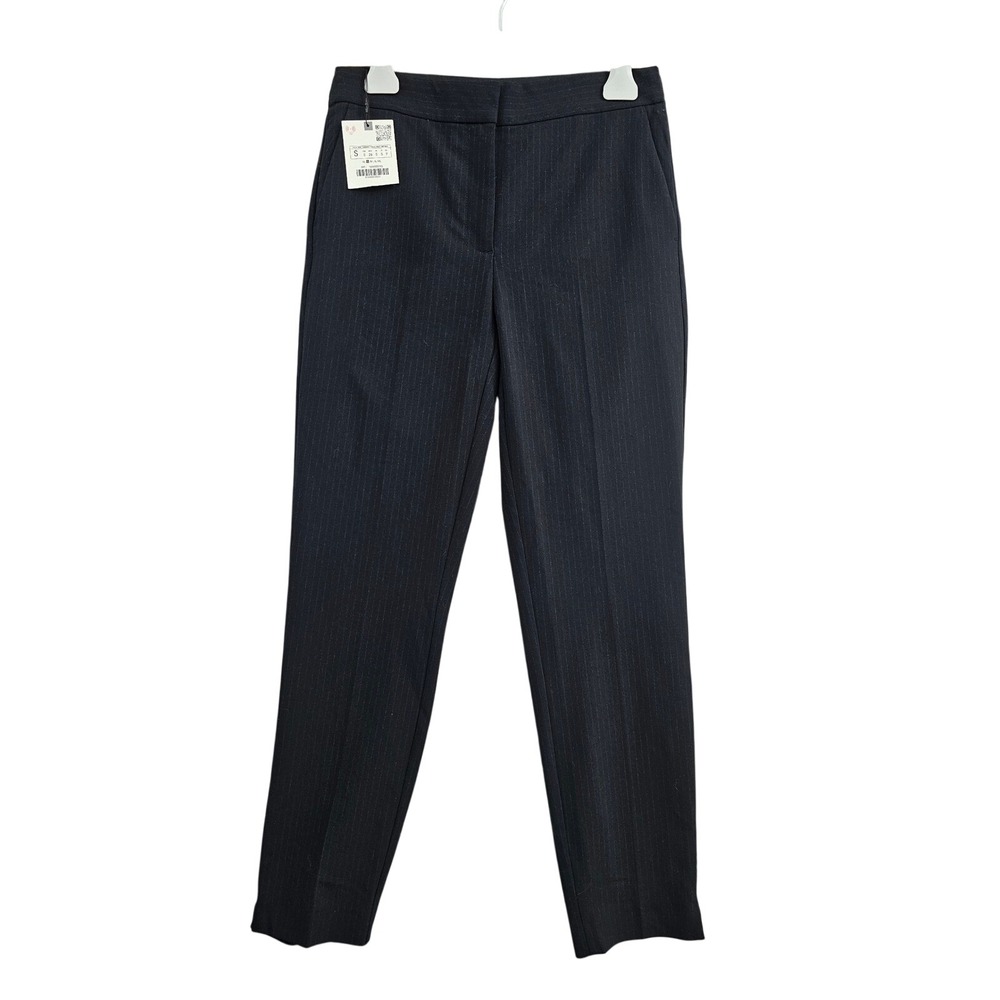 Zara Dress Pants Womens S Black Pinstripe Trousers Slim Fit Career Office new